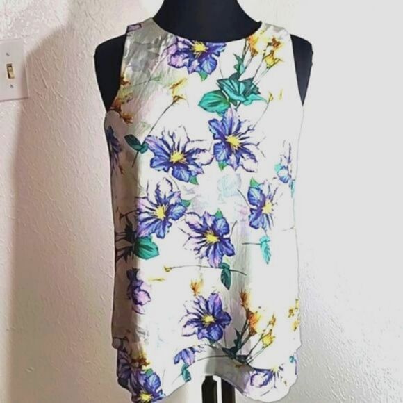 Alex Marie Green & Purple Floral, Sleeveless Top, Size Small - Picture 1 of 8